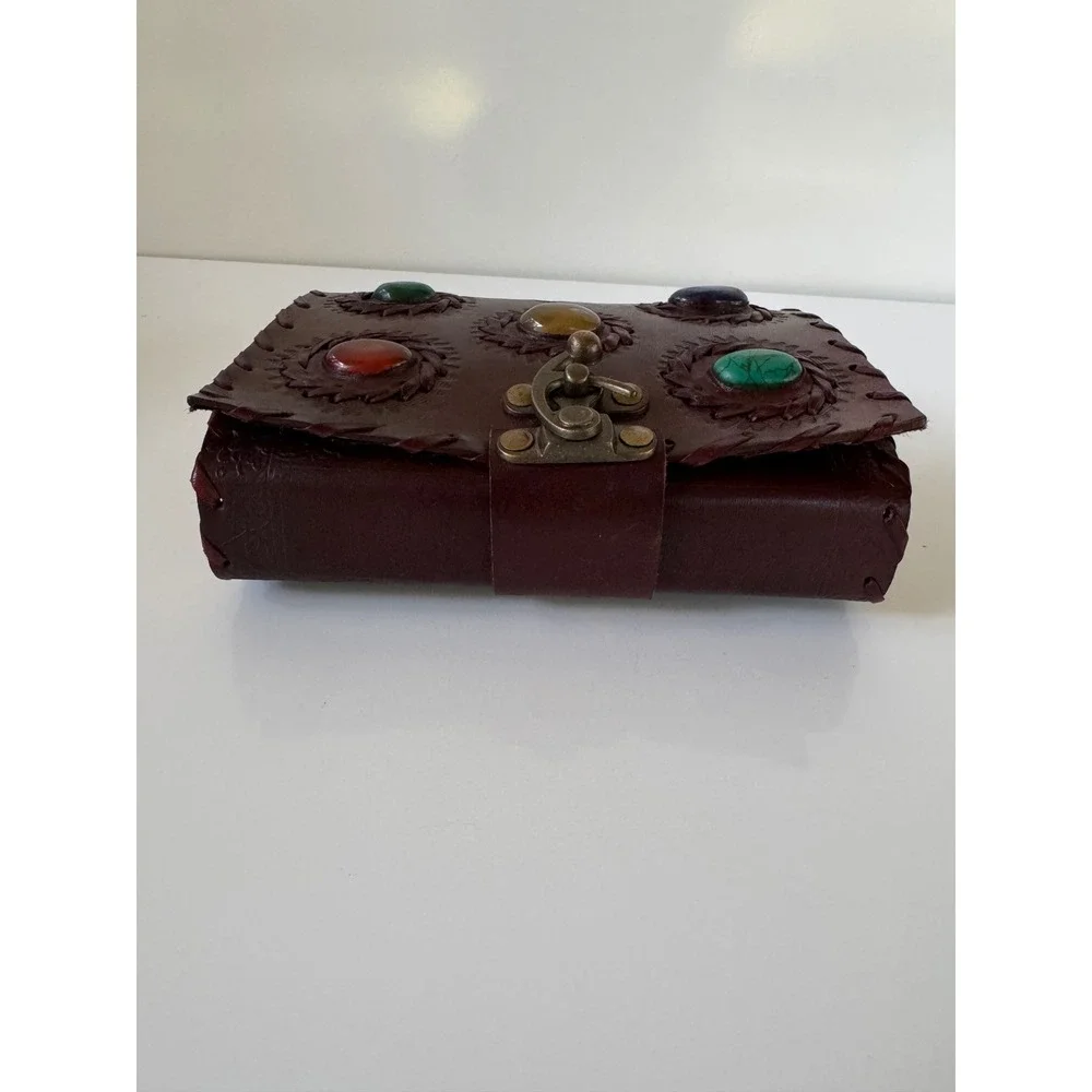 Chakra Stone Leather Embossed Journal Vintage Handmade Paper Diary Brown 5x7